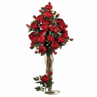Nearly Natural 38.5 Peony with Leaves Stem in Red (Set of 12