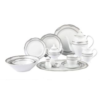 Victoria 57 Piece Porcelain Dinnerware Set in Wavy Edge with Silver