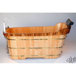 59 Free Standing Oak Wood Bath Tub with Chrome Tub Filler