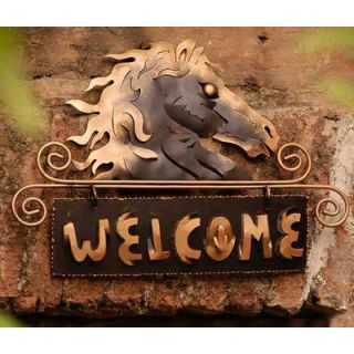Novica Golden Horse Welcome Sign