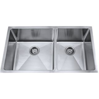 Kraus 33 Undermount 70/30 Double Bowl Kitchen Sink with 18.5 Faucet
