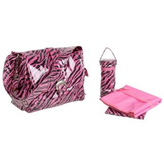 Laminated Buckle Zebra Diaper Bag in Black and Hot Pink