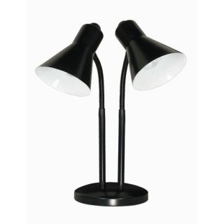 Two Light Twin Goose Neck Desk Lamp in Black