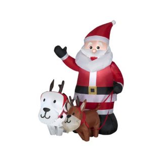 Airblown Outdoor Santa with Dogs Scene