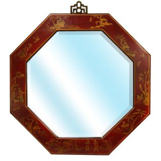 Oriental Furniture Octagonal Wall Mirror in Antique Red Lacquer   LQ