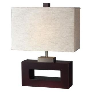 Lite Portable 1 Light Table Lamp in Mahogany Finish/Flax Linen