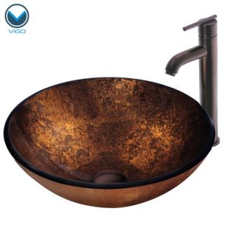 Vigo Russet Glass Vessel Sink with Faucet in Oil Rubbed Bronze