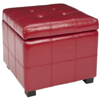 Safavieh William Bicast Leather Storage Ottoman in Red   HUD8231R