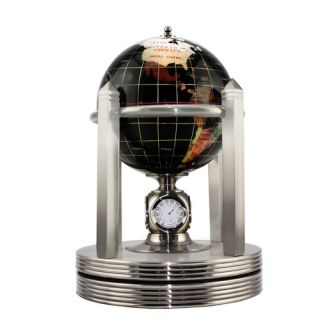 Polished Stone Globe with Brass Clock Stand