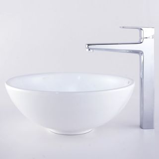  16 White Round Ceramic Sink and Virtus Faucet   C KCV 141 15500