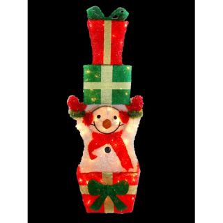 Snowman Coming Out Of The Gift Box and Gift Boxes Over His Head with