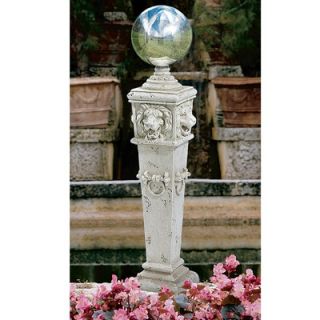 Design Toscano Lion Head Gazing Globe Pillar Garden Statue