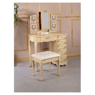 Wildon Home ® Woodway Hand Painted Vanity Set with Stool in Ivory