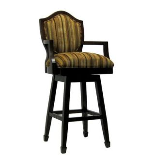  Cherry Frame Brown and Tan Pinstriped Fabric Barstool (Tall)   163 01