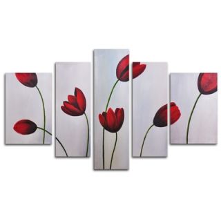 My Art Outlet Hand Painted Red Flimsy Poppies 5 Piece Canvas Art Set