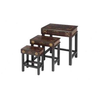 Woodland Imports Wood Leather Book Table (Set of 3)