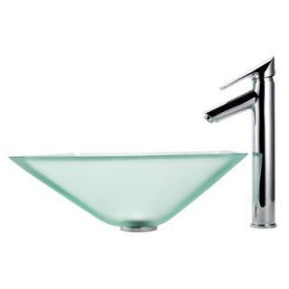 Kraus Aquamarine Glass Vessel Sink and Decus Bathroom Faucet in Chrome