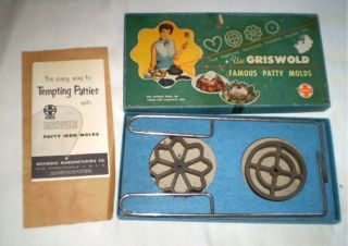Vintage Griswold Famous Patty Molds Cast Iron Box Recipe Instuctions