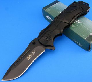 MTech 440 Steel Black Folding Blade Knife Aluminum Handle Pocket Clip