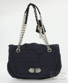 Lanvin Navy Blue Tiered Grosgrain Chain Strap Shoulder Bag