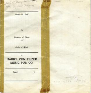 1920 Harry Von Tilzer song contract for WHEN MY BABY SMILES AT ME
