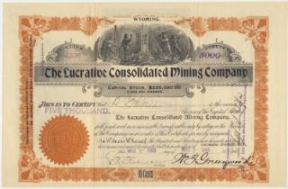 1903 Stock Lucrative Cons Mining Co Bonanza Colorado