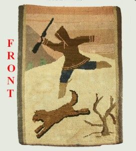 Grenfell Labrador Industries Folk Art Primitive Hooked Rug Mat Hunting