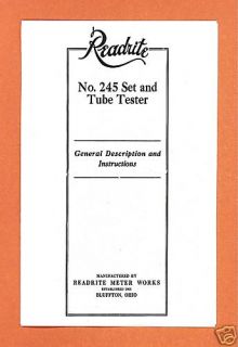 Readrite Tube Tester Model 245 Manual Vintage Antique