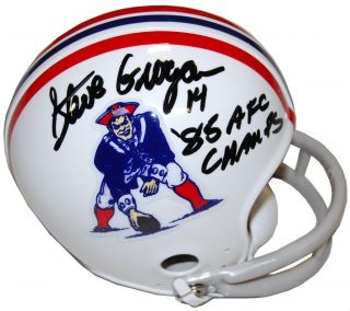 Steve Grogan Signed Patriots Mini Helmet Inscribed 85 AFC Champs COA