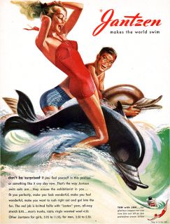 Pete Hawley Riding A Dolphin Swim Trunks Jantzen Swimsuits 1947