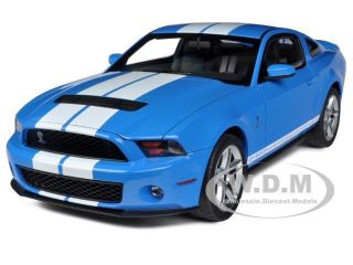 2010 SHELBY MUSTANG GT500 GRABBER BLUE WHITE STRIPES 1 18 BY AUTOART