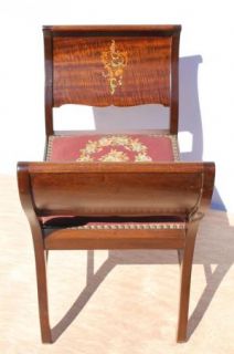 Antique Victorian Mahogany Bench with Inlaid Curved Inward Arm Rest C