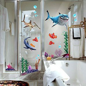  Sharks Wall Stickers REMOVABLE Art Paper Bathroom Childs Room Decor