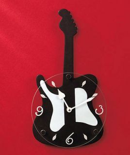  Clef Guitar Wall Clock Black & White Wooden Wall Decor Boys Music Room