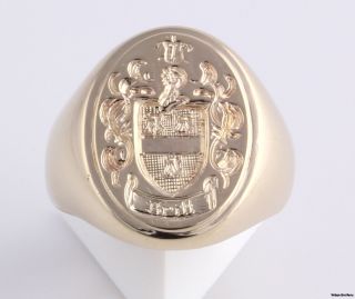 Hefty Mens Vintage Signet Family Crest Carved Ring 14k Solid Gold 20g