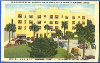 Harlingen Texas TX 1949 Hotel Madison Vintage Linen Postcard
