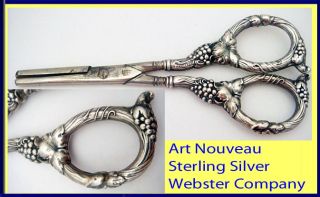 Antique Art Nouveau Grape Shears Scissors Sterling Silver Webster Co