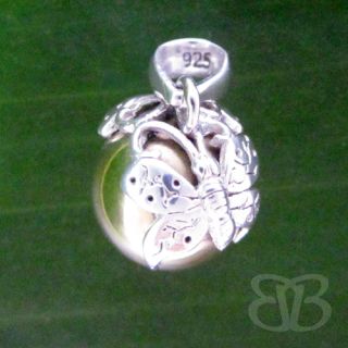 Pure 925 Sterling Silver Butterfly Harmony Ball Pendant Chime Bell