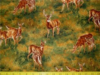 Yard Whitetail Deer in Meadow Cotton Quilt Fabric
