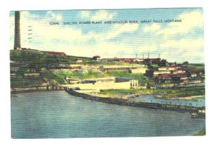 Smelter Power Plant Great Falls Montana Linen Postcard 1947