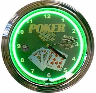 Poker Green Neon Lighted Bar Game Room Garage Clock