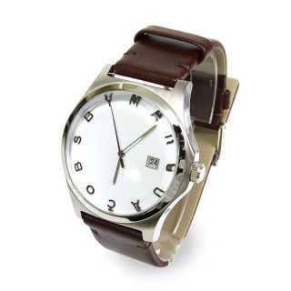  Jacobs Watch Henry Brown Leather White Oversized Dial with Box MBM8513