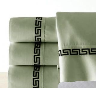PC Luxury Embroidery Green Queen Sheet Set Flat Fitted Pillows New
