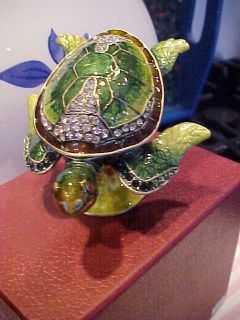Green Sea Turtle Enamel Jeweled Trinket Box 3401