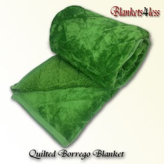 Green Quilted Sherpa Fur Borrego Blanket Cobija Reversible King