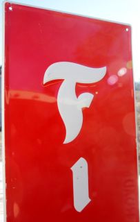 L77 VINTAGE RED + WHITE PORCELAIN FIRESTONE SIGN DEALER / SERVICE