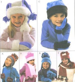 Girls Boys Fleece Hats Scarves Mittens Sewing Pattern Accessories s XL