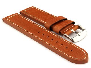 24mm Brown (Tan)/White   HAVANA Genuine Leather Watch Strap / Band