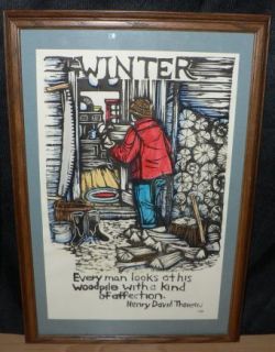 Mary Azarian Woodblock Print Winter Thoreau Framed