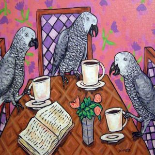 African Grey Parrot Coffee Shop Art Tile Bird Coaster